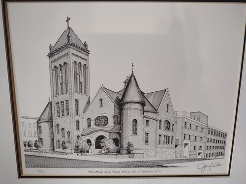 Primera Iglesia Metodista de West Market Street Greensboro Jerry Miller Impresión 157/500 - Imagen 7 de 8