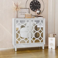 Sideboard Cabinet with 2 Mirror Doors, Modern Buffet Cabinet with Storage