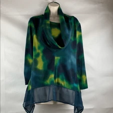 Multiples green and blue rye dye soft tunic top