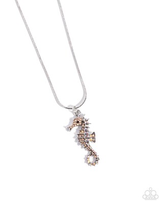 Paparazzi Seahorse Shanty - Orange - Peach Iridescent Rhinestones -Silver Seahor