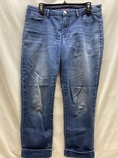 Elle Denim Capri Cuffed Bottoms Women's 10 Medium Wash