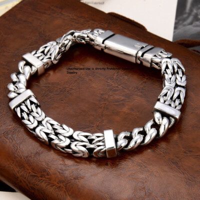 Pure S925 Sterling Silver Bracelet Men 11mm Byzantine Curb Link