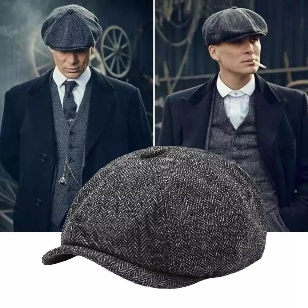 Men's Wool Newsboy Gatsby Cap Driving Flat Cabbie Plaid Tweed Ivy Hat