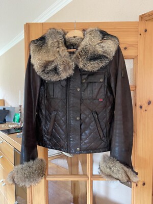 Original Belstaff Jacke Ocelot Leder Fellkragen neu ital.42 dt.36