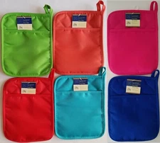 Kitchen Polyester/Neoprene Neon Pot Holders 9” X 7” w Hand Pocket, Select Color