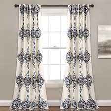 Keya Medallion Curtains  Floral Drop Print Light Filtering Window Panel Set For