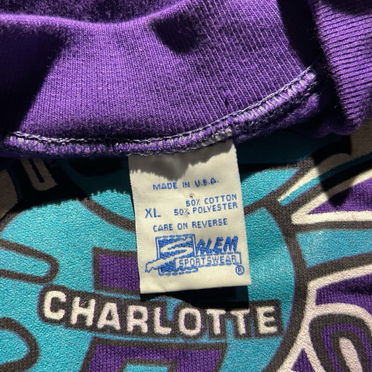 Vintage 90s Made In USA Salem Sportswear Charlotte Hornets