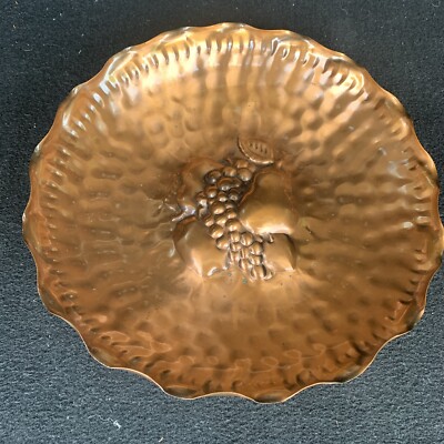 Vintage Gregorian USA Hammered Copper Embossed Fruit Wall Hanging Or Centerpiece