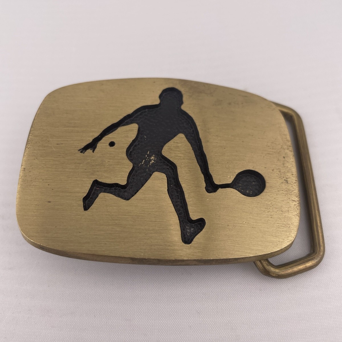 Vintage BTS USA Solid Brass Belt Buckle 1978 Tennis Sports 