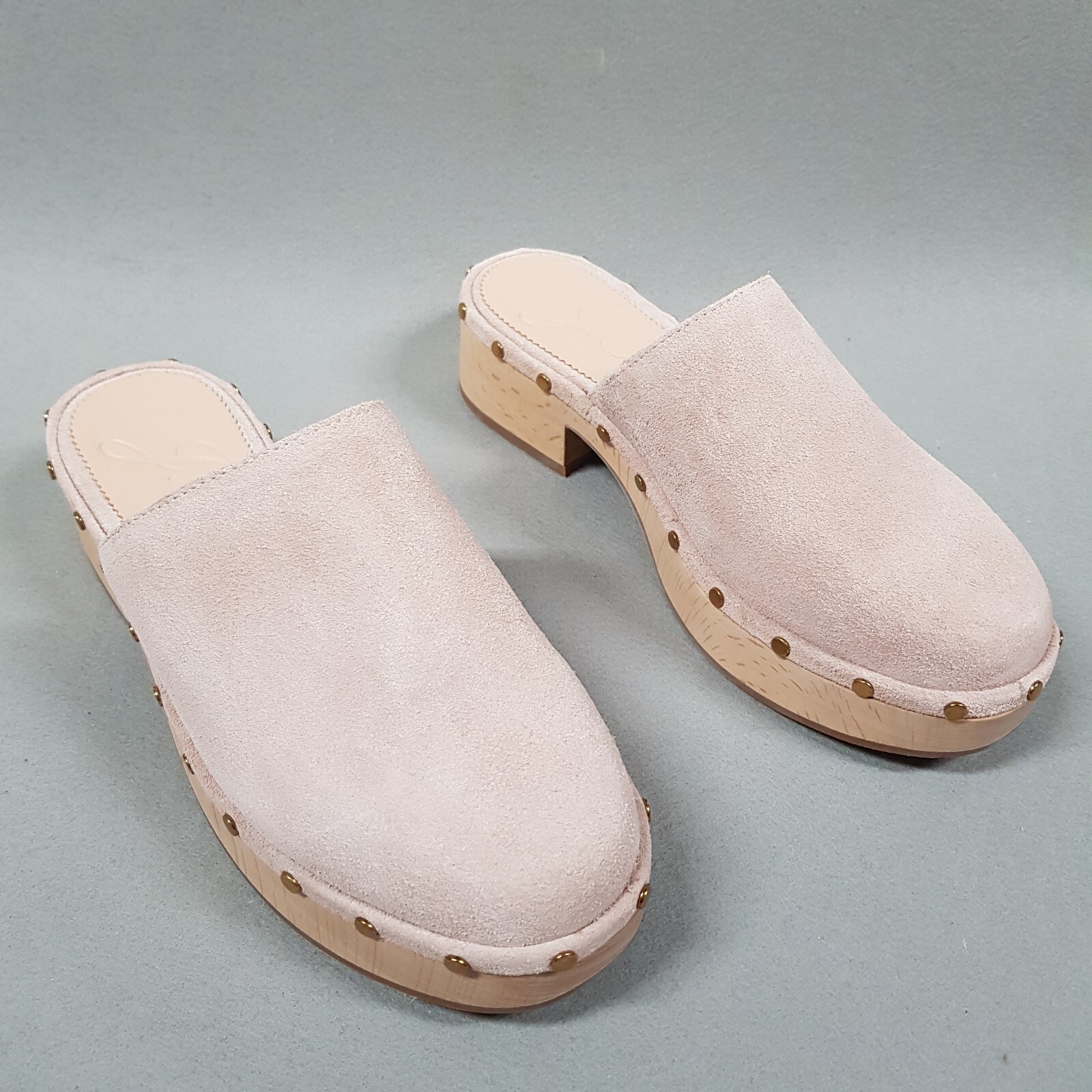 J Crew Dakota Pink Blush Suede Studded Leather Mules Women’s Size 6 BJ797