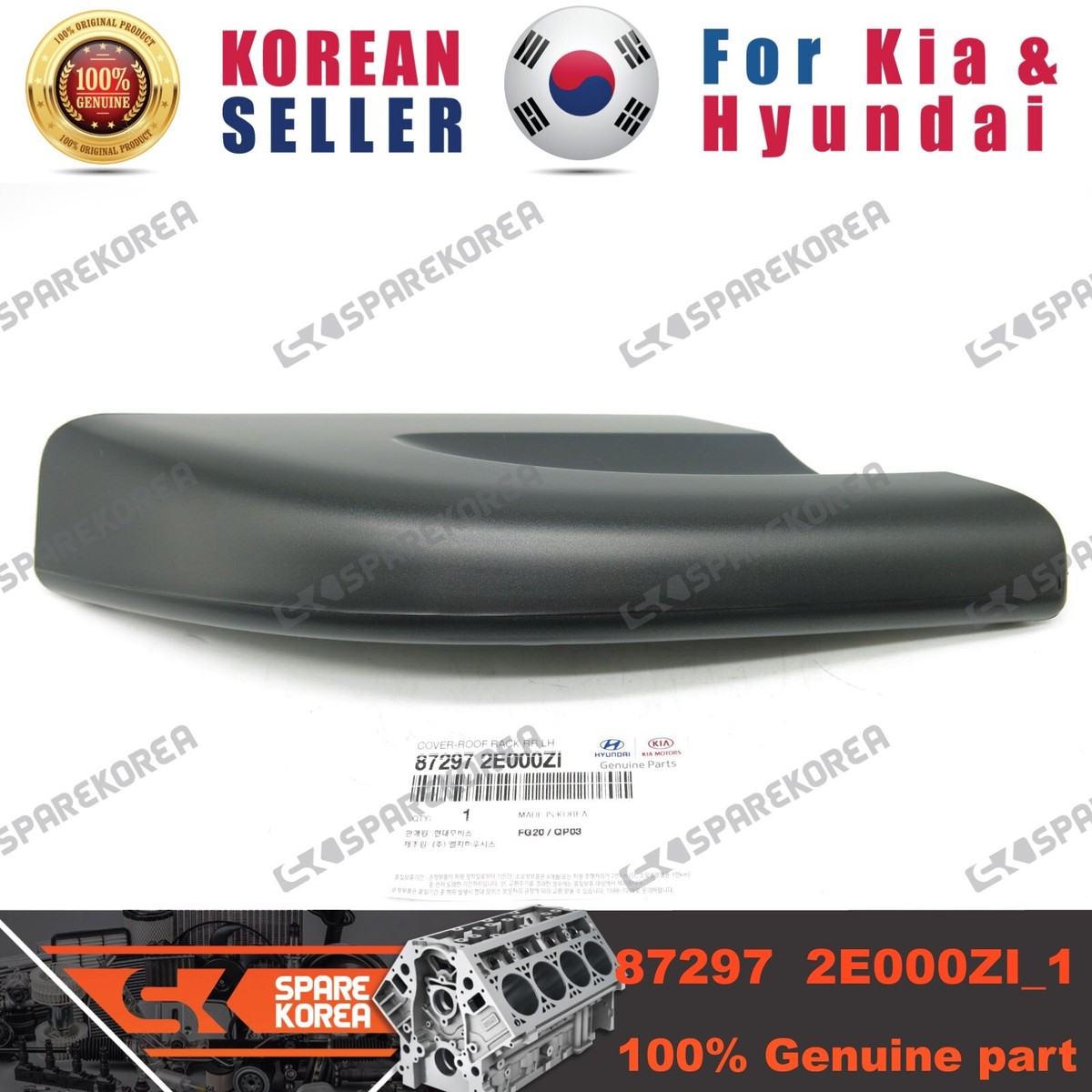 Genuine/OEM 872972E000ZI COVER-ROOF RACK RR,LH for Hyundai Tucson