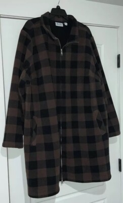 D&Co. Oversized Plaid Brown & Black Sherpa Long Coat Full Zip Pockets Size 3X