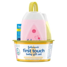 Johnson's Baby First Touch Gift Set Includes Baby Wash Lotion Cream Bath Caddy