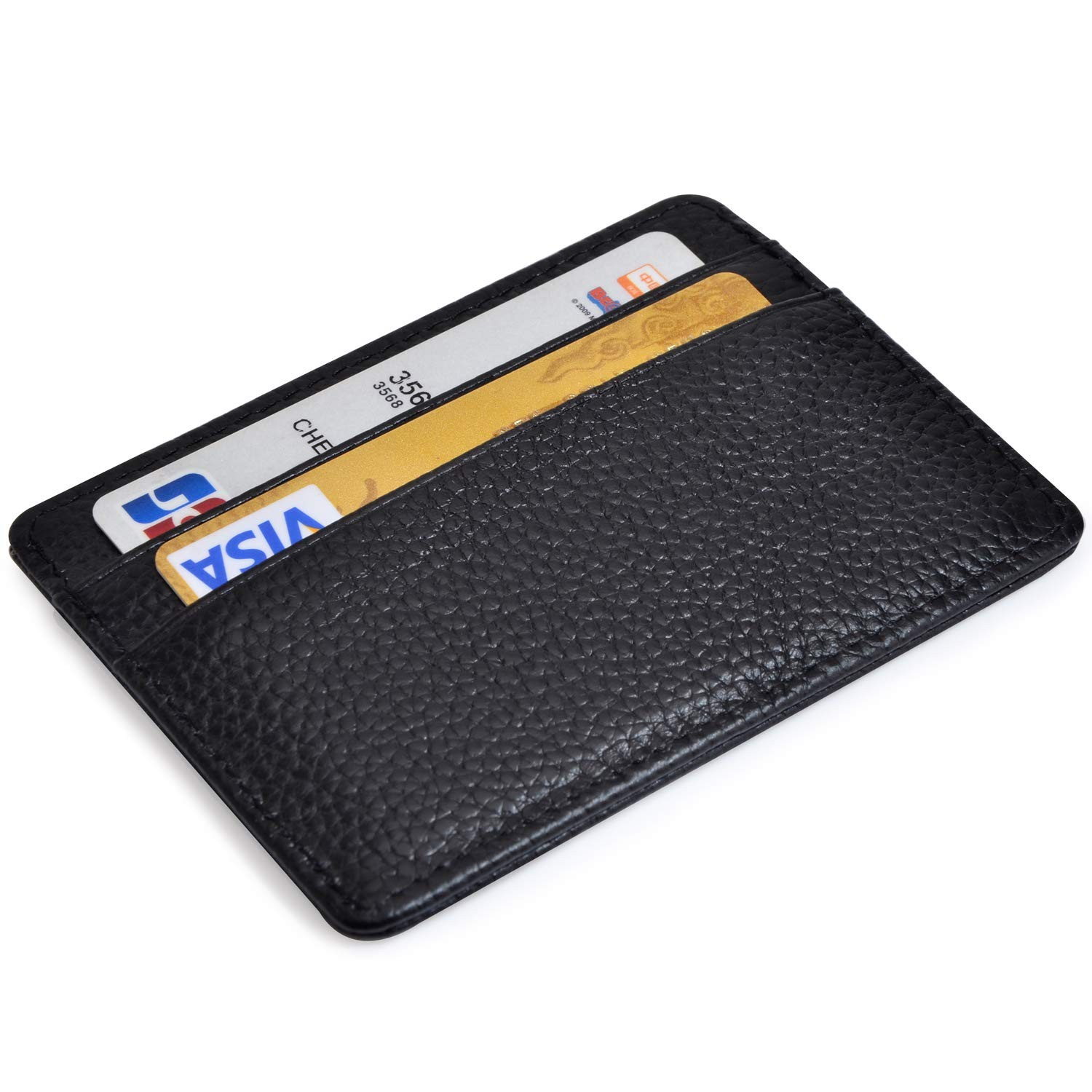 Slim Leather Credit Card Holder Wallet With ID Window Black-image