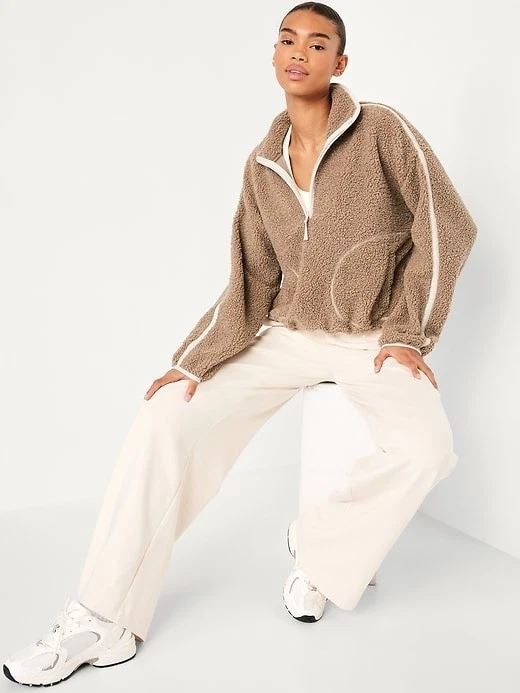 罕见 Old Navy Sherpa 棕色 25 美分拉链套衫女式 XS 码棕褐色盐沼泽 — 第 3/4 张图片