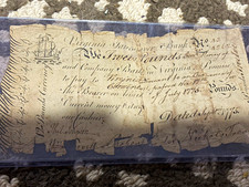 Sept 1775 12 Pounds Currency Note. James River Bank. Virginia broken bank note