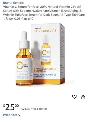 Ranmeli Vitamin C Serum Skin Regenerate Formula 1 fl oz + 0.05 fl oz x10