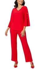 Antthony Women's 2-piece Rhinestone Grommet Top & Pant Set Red
