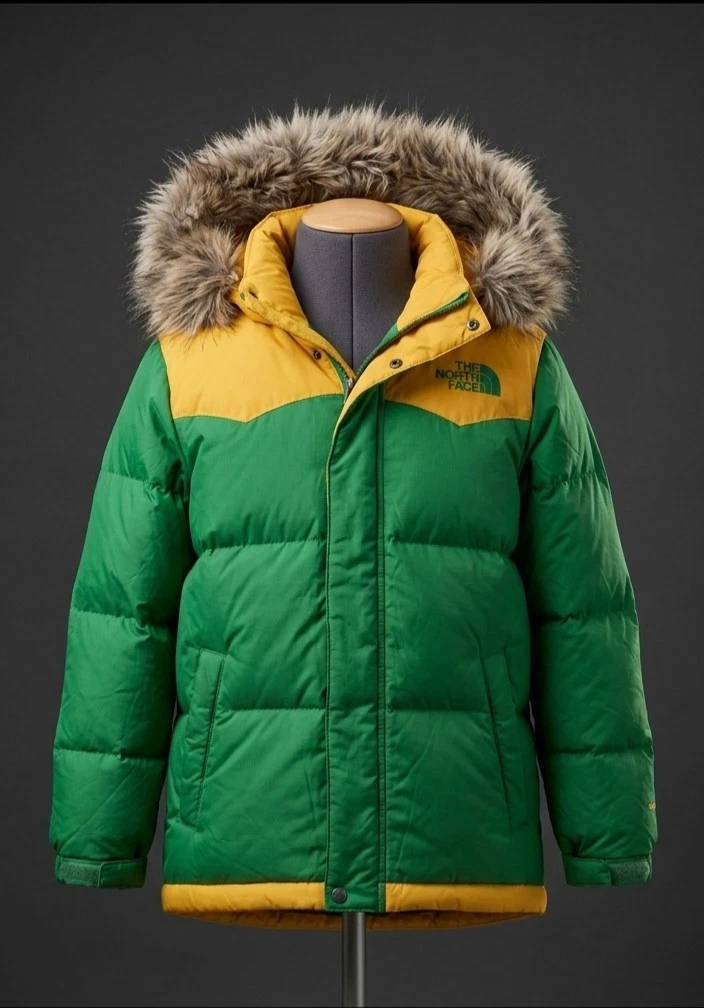 The North Face Youth Puffer Jacket | Green & Yellow Colorblock Age 10