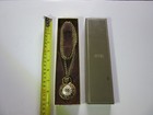 Vintage AVON Gold Tone Clock Face Perfume Bottle Necklace Pendant in Orig Box — photo 1