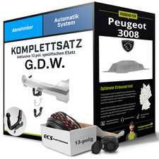 Für PEUGEOT 3008 III KA, KB, KC Anhängerkupplung abnehmbar +eSatz 13pol 23- PKW