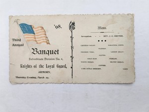 1898 antique KNIGHTS of the LOYAL GUARD BANQUET sub div #6 MENU PROGRAM