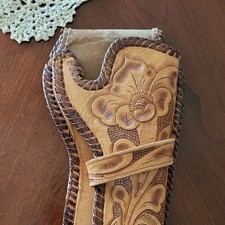 Leather Western Revolver Holster Brown Tooled Floral Belt OWB Loop Hunting