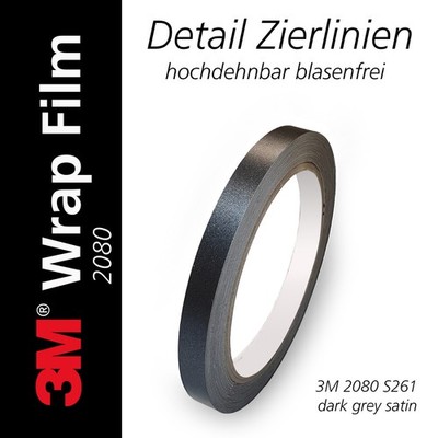  1,49/m Zierstreifen Auto carwrap Folie 3M 2080, 3-12mm x 10m darkgraysatin S261