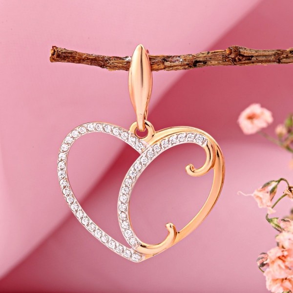 Buchstabe Letter C Rose Gold Rotgold 585 Herz AnhäNger Mit CZ NEU Sokolov-image