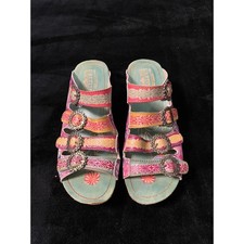 L'Artiste Spring Step Leather Butterfly Slide Sandals Pink Multi Buckle EU 40