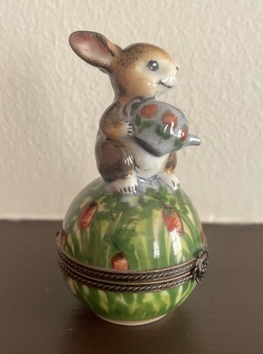 Limoges France Porcelain Trinket Box Peint Main Vintage Rabbit Easter Bunny