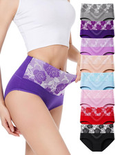 Women'S Briefs Underwear Cotton High Waist Tummy Control Panties Rose Jacquard L