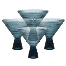 Fortessa Jupiter Beaded Hobnail Glass, 11.5 Ounce Martini (Set of 4), Cornflower