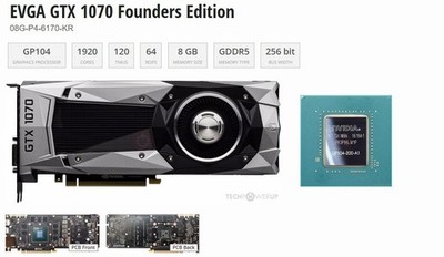 EVGA GTX 1070 Founders Edition 8GB GDDR5 Graphics Card 3xDP HDMI DVI 