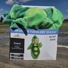 NEW Peapod Costume Size 0-6 Months SOFT Plush w/ Headpiece Button Snap Infant