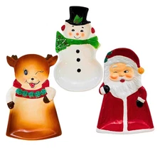 Transpac Christmas Characters Tidbit Plates Seasonal Tabletop Reindeer Snowman
