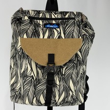 KAVU Feather Print Drawstring Backpack Cream Black Canvas Rucksack Daypack