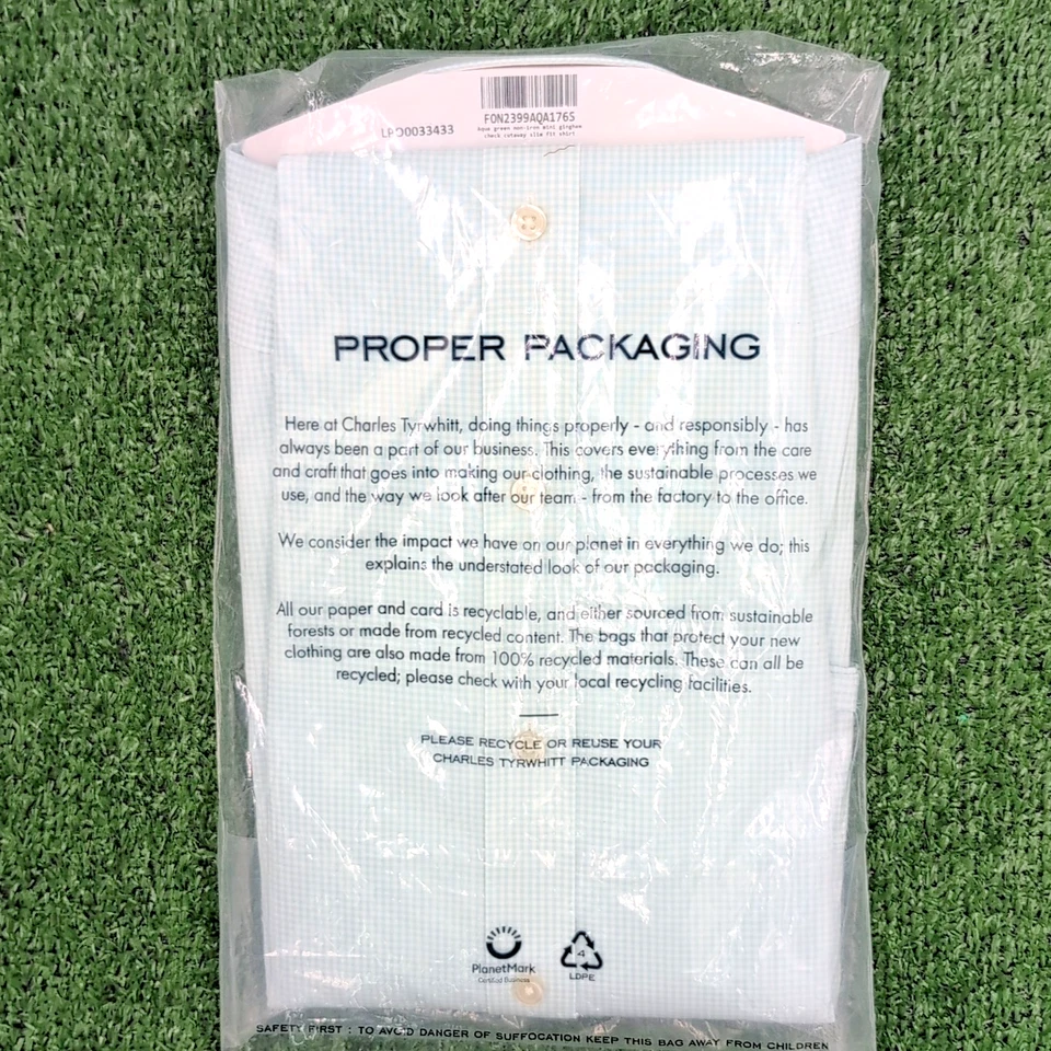 Camisa de vestir Charles Tyrwhitt para hombre XL azul blanco a cuadros sin hierro calce ajustado - 17/36 Foto 4 de 4