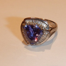 Vintage Cocktail .925 Sterling Ring SZ 7 w/Lg. Amethyst Trillion Cut Gemstone