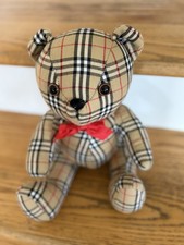 Vintage Burberry sitting teddy bear 10" plush nova check plaid Excellent condit