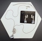 Vintage LADY REMINGTON Pendant Necklace / Post Earrings Set Gray Faux Pearls — photo 2