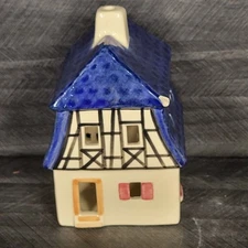 Ursula Leyk Lichthaus House Tea Light Candle Holder Signed 1990 Blue Small Chip