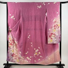 JAPANESE KIMONO FURISODE PINK 156cm 5 ft 1 in PURE SILK FF8921