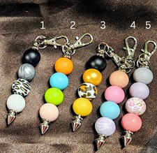 Multicolor Animal Print Beaded Keychains Metal Acrylic, Carabiner Clip