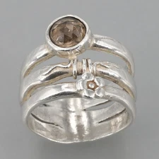 Vintage Silpada Sterling Silver Smoky Quartz Stacked Look Ring R1278 Size 5.25+