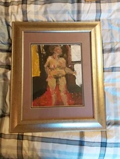 Vintage Original Oil Painting Portrait Nude Woman Signed Matted Framed 