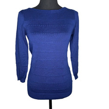LOFT Size XS Blue Cable Knit Sweater Long Sleeve Soft Stretch Classic Cozy