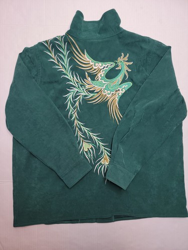 Chaqueta De Colección Años 90 Bob Mackie 1X Usable Arte Bordado Phoenix Verde Imitación Gamuza - Imagen 8 de 8