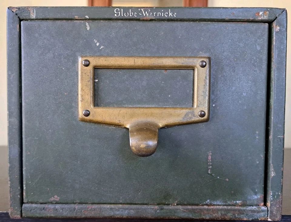 Catálogo de tarjetas Globe Wernicke archivador cajón de metal vintage Foto 3 de 4