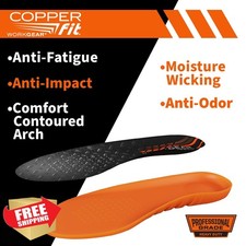 COPPER FIT PRO Work Insoles Anti-Shock Anti-Fatigue Men's 8-13 2 Pair